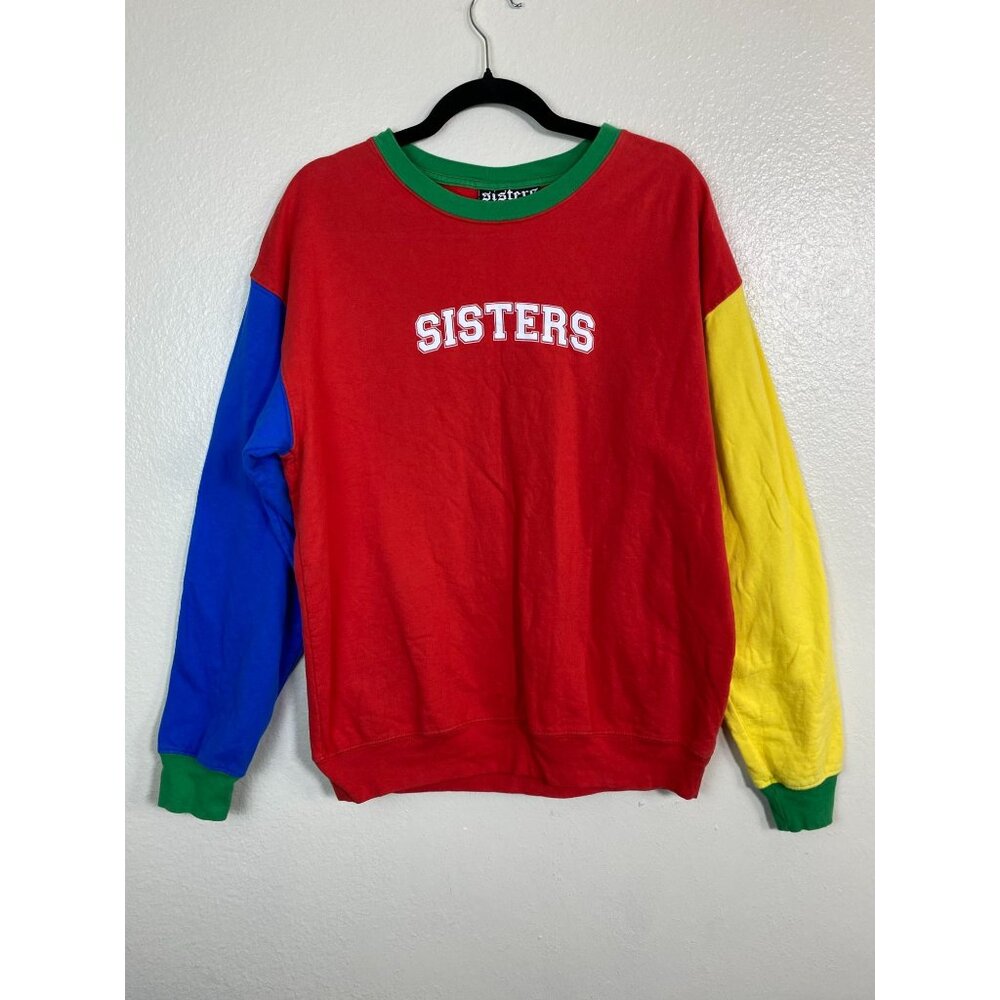 Sisters By Safety Pin Color Block Sweatshirt Red Blue Yellow Green‎ size Medium